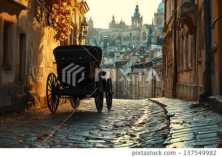 Carriage on a deserted morning street in an old city with antique charm 137549982