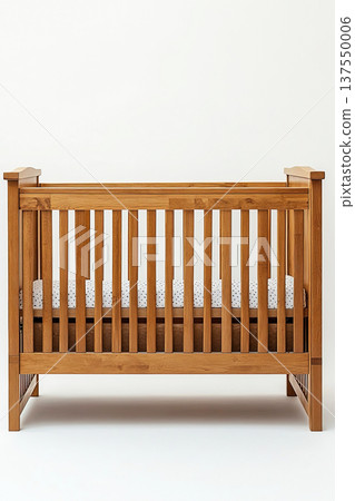 Modern wooden cot providing a safe sleeping environment for babies on a clean background 137550006