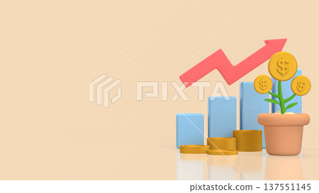 Financial Growth Concept With Coin Plant And Rising Chart 3d render. Financial Growth Concept With Coin Plant And Rising Chart 3d render. 137551145