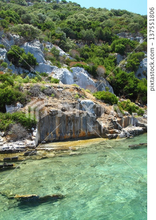 A small seaside town Antalya. Flooded ancient Lycian city as a result of the earthquake city. Near the city of Simena in the vicinity of Kekova Turkey. A small seaside town Antalya. Flooded ancient Lycian city as a result of the earthquake city. Near the city of Simena in the vicinity of Kekova Turkey. 137551806