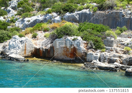 A small seaside town Antalya. Flooded ancient Lycian city as a result of the earthquake city. A small seaside town Antalya. Flooded ancient Lycian city as a result of the earthquake city. 137551815