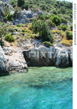 A small seaside town Antalya. Flooded ancient Lycian city as a result of the earthquake city. A small seaside town Antalya. Flooded ancient Lycian city as a result of the earthquake city. 137551819