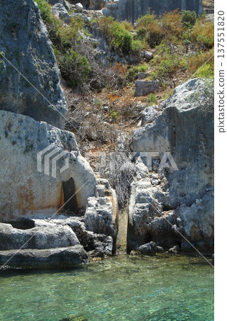 A small seaside town Antalya. Flooded ancient Lycian city as a result of the earthquake city. 137551820