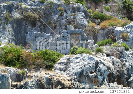 A small seaside town Antalya. Flooded ancient Lycian city as a result of the earthquake city. Near the city of Simena in the vicinity of Kekova Turkey. A small seaside town Antalya. Flooded ancient Lycian city as a result of the earthquake city. Near the city of Simena in the vicinity of Kekova Turkey. 137551821