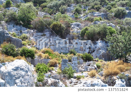 A small seaside town Antalya. Flooded ancient Lycian city as a result of the earthquake city. Near the city of Simena in the vicinity of Kekova Turkey. A small seaside town Antalya. Flooded ancient Lycian city as a result of the earthquake city. Near the city of Simena in the vicinity of Kekova Turkey. 137551824