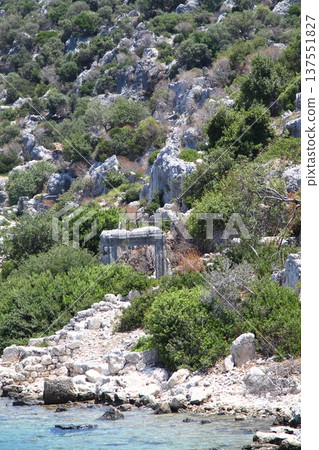 A small seaside town Antalya. Flooded ancient Lycian city as a result of the earthquake city. A small seaside town Antalya. Flooded ancient Lycian city as a result of the earthquake city. 137551827