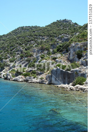 A small seaside town Antalya. Flooded ancient Lycian city as a result of the earthquake city. 137551829