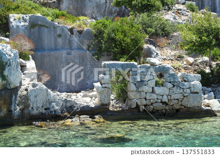 A small seaside town Antalya. Flooded ancient Lycian city as a result of the earthquake city. A small seaside town Antalya. Flooded ancient Lycian city as a result of the earthquake city. 137551833