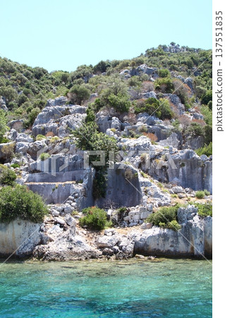 A small seaside town Antalya. Flooded ancient Lycian city as a result of the earthquake city. A small seaside town Antalya. Flooded ancient Lycian city as a result of the earthquake city. 137551835