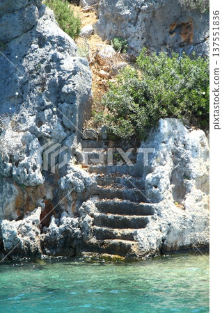 A small seaside town Antalya. Flooded ancient Lycian city as a result of the earthquake city. A small seaside town Antalya. Flooded ancient Lycian city as a result of the earthquake city. 137551836