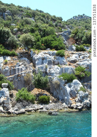 A small seaside town Antalya. Flooded ancient Lycian city as a result of the earthquake city. A small seaside town Antalya. Flooded ancient Lycian city as a result of the earthquake city. 137551838
