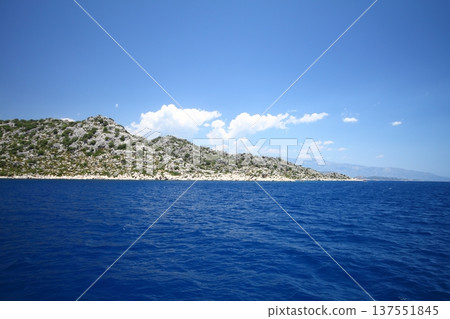 A small seaside town Antalya. Flooded ancient Lycian city as a result of the earthquake city. Near the city of Simena in the vicinity of Kekova Turkey. 137551845