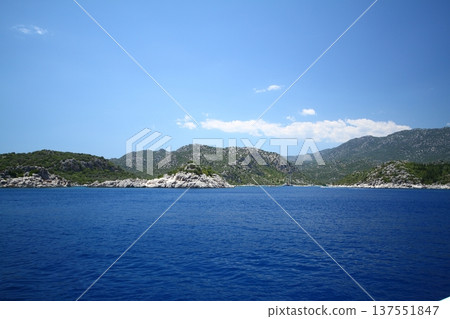 A small seaside town Antalya. Flooded ancient Lycian city as a result of the earthquake city. Near the city of Simena in the vicinity of Kekova Turkey. 137551847