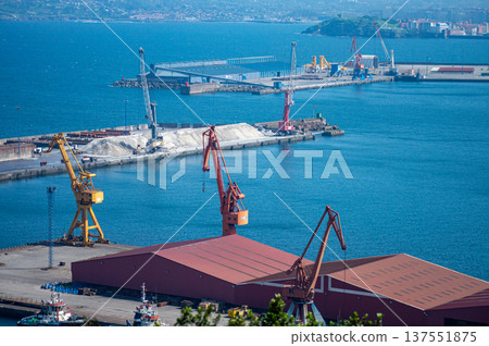 Gijon port settlements amidst scenic coastal landscapes in Gijon, Asturias, Spain Gijon port settlements amidst scenic coastal landscapes in Gijon, Asturias, Spain 137551875