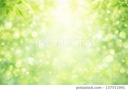 鮮嫩的綠葉和淡彩水彩背景，天然植物綠色背景素材 137551991