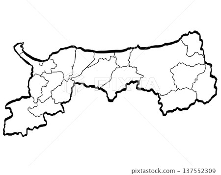 Tottori Prefecture Map - City and Town Division Illustration (Brush Touch) Simple Tottori Prefecture Map - City and Town Division Illustration (Brush Touch) Simple 137552309
