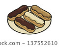 Eclairs on plate. Vector isolated illustration 137552610