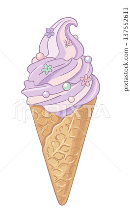 Lavender icecream cone. Vector isolated illustration 137552611