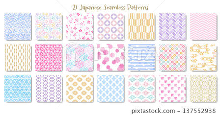 Set of cute Japanese patterns in pastel colors 137552938