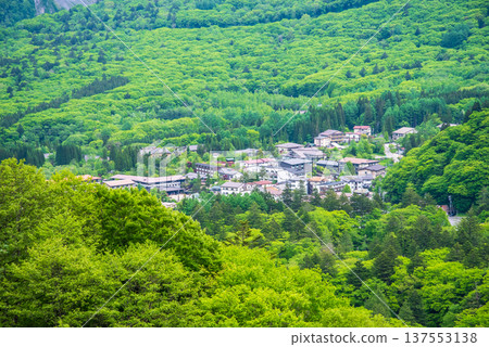 Hirayu Onsen town surrounded by fresh greenery (Okuhida Onsenkyo, Takayama City, Gifu Prefecture) 137553138