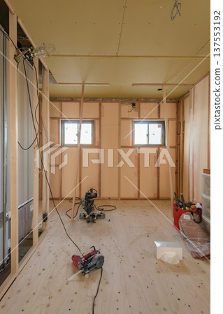 Interior construction work in an apartment building 137553192