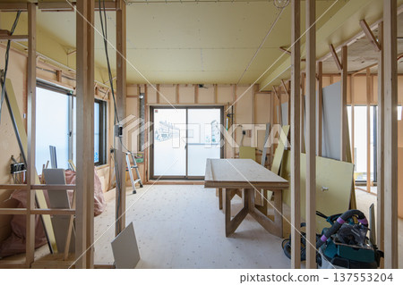Interior of an apartment room undergoing renovation work Interior of an apartment room undergoing renovation work 137553204