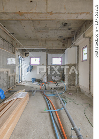 Interior construction work in an apartment building Interior construction work in an apartment building 137553219