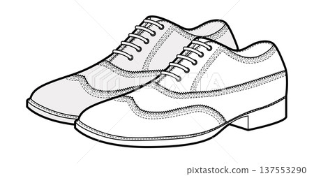 6decWingtip mens brogue shoes sketch pair. Perforated leather footwear with classic wingtip detail smart dress style. 137553290