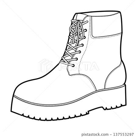 Chunky lace ankle boot women sketch pair. Padded collar with lug tread for party, weekend getaway outdoor adventure. Chunky lace ankle boot women sketch pair. Padded collar with lug tread for party, weekend getaway outdoor adventure. 137553297