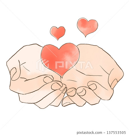 Watercolor illustration of hands holding a heart 137553505