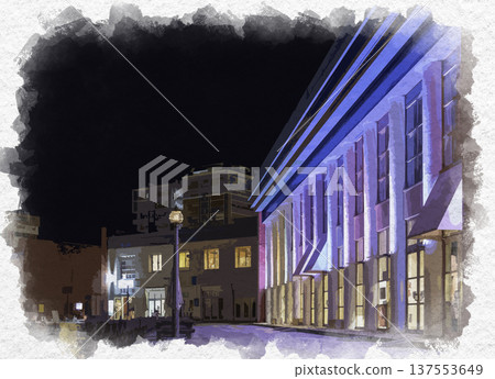 Watercolor style Mojiko Retro Kaikyo Plaza, Kitakyushu City, Fukuoka Prefecture 137553649