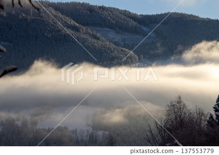 Looking out over the valley during sunrise Looking out over the valley during sunrise 137553779