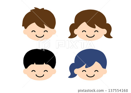 Smiling children's face icon set, boys and girls, simple kids characters and avatars 137554168
