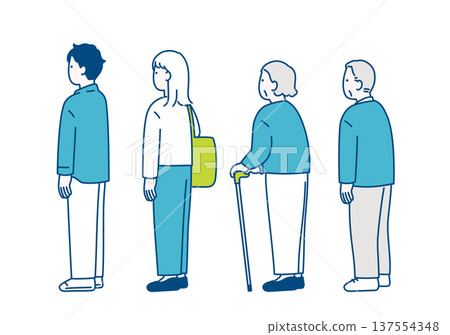 Illustration material of people of all ages and genders lining up 137554348