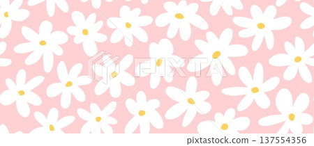 White flower seamless pattern on pink background. Cute hand drawn floral repeated wallpaper. Romantic blossom motif for textile print, fabric swatch, dress ornament, wrapping paper. Vector White flower seamless pattern on pink background. Cute hand drawn floral repeated wallpaper. Romantic blossom motif for textile print, fabric swatch, dress ornament, wrapping paper. Vector 137554356