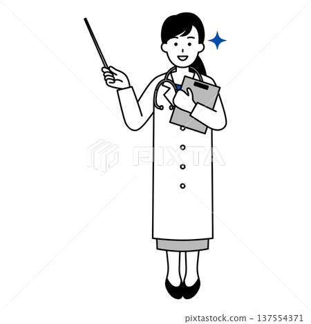 Female doctor explaining with a pointer (full body) Female doctor explaining with a pointer (full body) 137554371