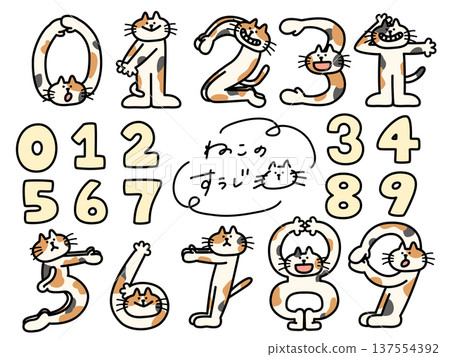 Calico cat expressing numbers with human letters 137554392