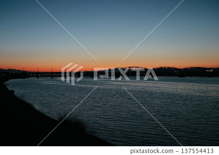 on the riverbed in the morning 137554413