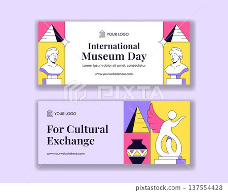International Museum Day Flat Cartoon Hand Drawn Social Media Banner Background 137554428