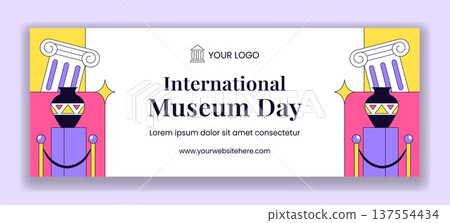 Social Media Cover Flat Cartoon Hand Drawn for International Museum Day Background 137554434
