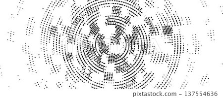Abstract radial pixelated halftone pattern. Circular pixel explosion background. Rotating scattered dotted texture overlay bg. Fading geometric fragment wallpaper. Vector radial spinning backdrop Abstract radial pixelated halftone pattern. Circular pixel explosion background. Rotating scattered dotted texture overlay bg. Fading geometric fragment wallpaper. Vector radial spinning backdrop 137554636