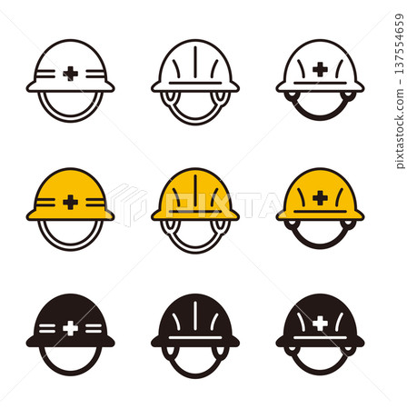 Safety helmet icon. A helmet worn in construction, work, and disaster prevention. Safety helmet icon. A helmet worn in construction, work, and disaster prevention. 137554659