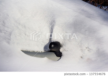 Right mirror of a car buried in heavy winter snow, emerging from a thick white blanket. Cold weather, seasonal transportation challenge Right mirror of a car buried in heavy winter snow, emerging from a thick white blanket. Cold weather, seasonal transportation challenge 137554676