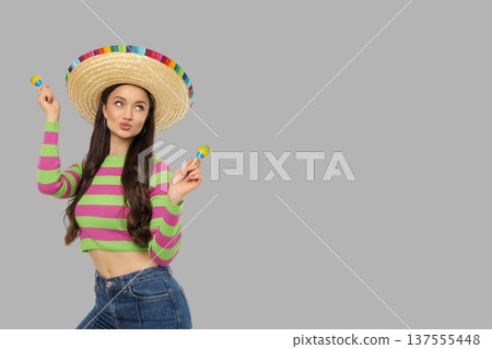 A young woman celebrates Cinco de Mayo joyfully 137555448