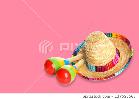 Colorful hat and maracas show the fun of Cinco de Mayo Colorful hat and maracas show the fun of Cinco de Mayo 137555565