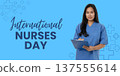 Nurses Day, A young woman holds a clipboard while wearing scrubs 137555614