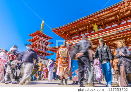 Tokyo cityscape in Japan: Inbound tourism continues... Asakusa Temple bustles with foreign tourists. A festive atmosphere... = March 8th 137555702