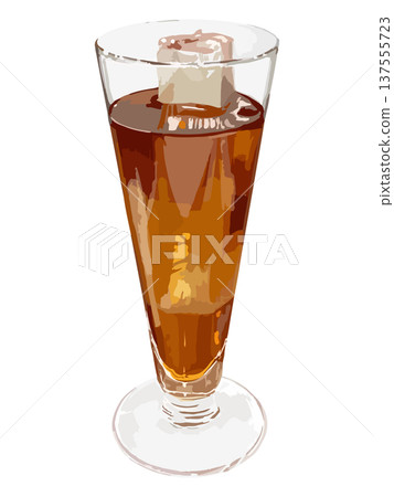 A realistic, thickly painted illustration of iced tea in a stemmed champagne glass A realistic, thickly painted illustration of iced tea in a stemmed champagne glass 137555723