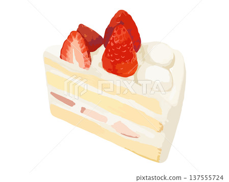 一幅寫實、厚實的草莓蛋糕插圖 137555724