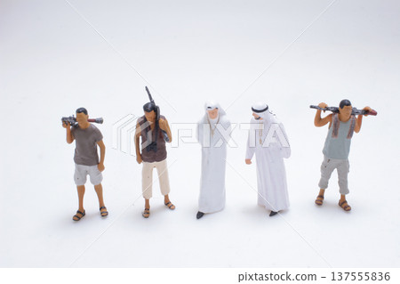Miniature figures with various accessories in studio setup 137555836